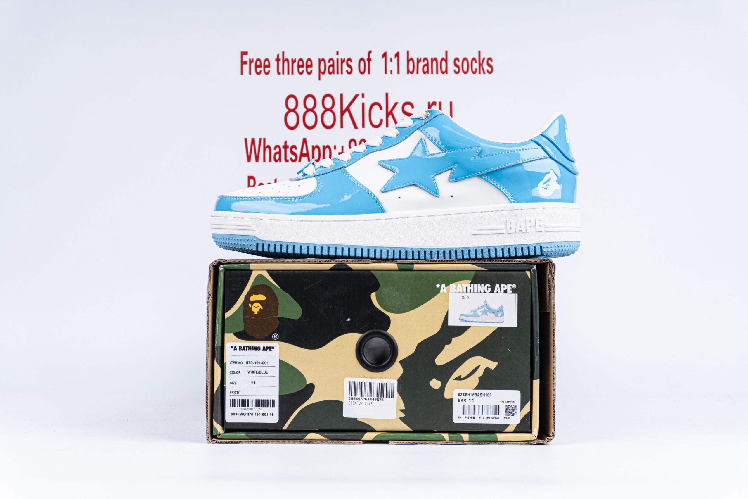 A Bathing Ape Bape Sta Patent Leather Blue White
