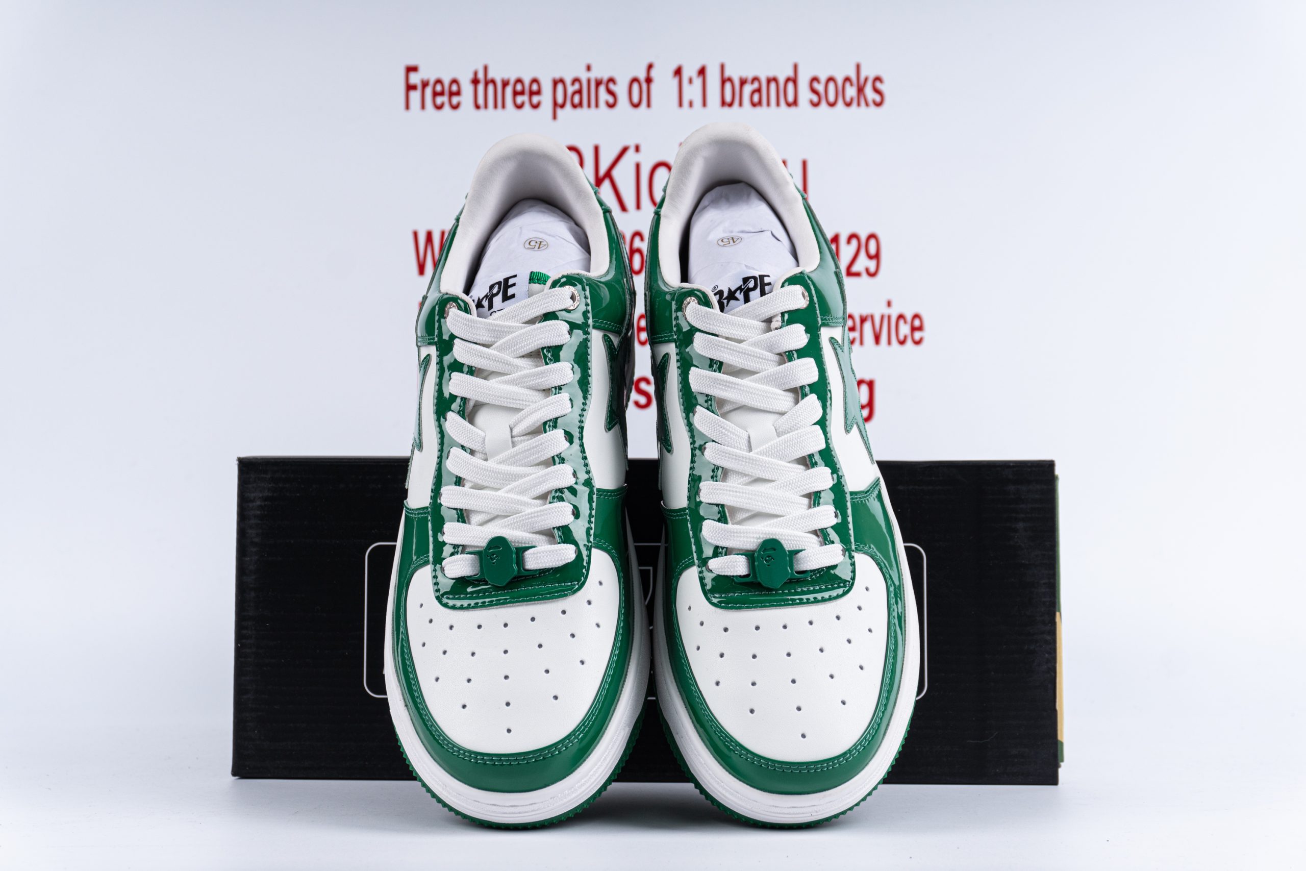 A Bathing Ape Bape Sta Patent Leather Green White
