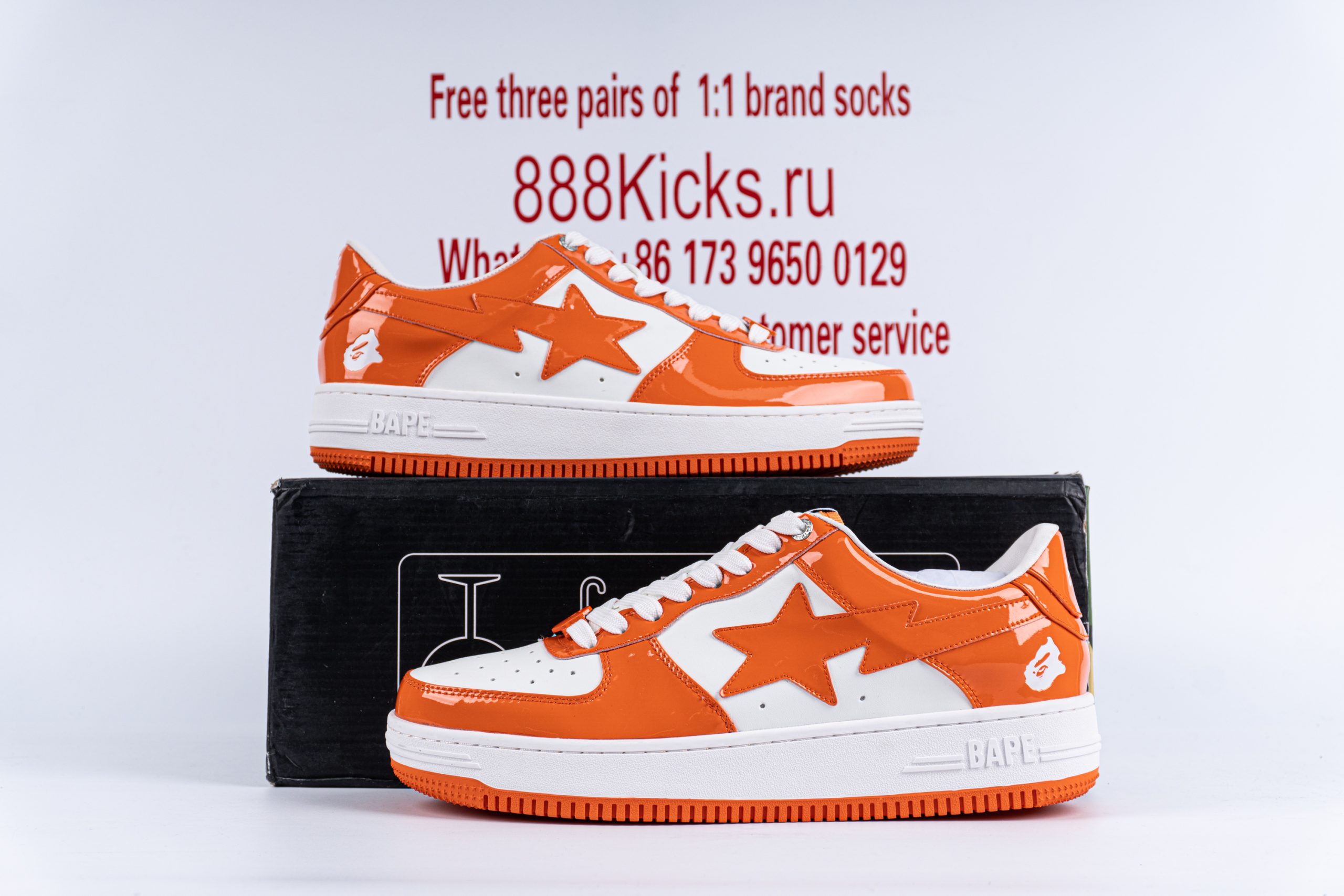 A Bathing Ape Bape Sta Patent Leather Orange White