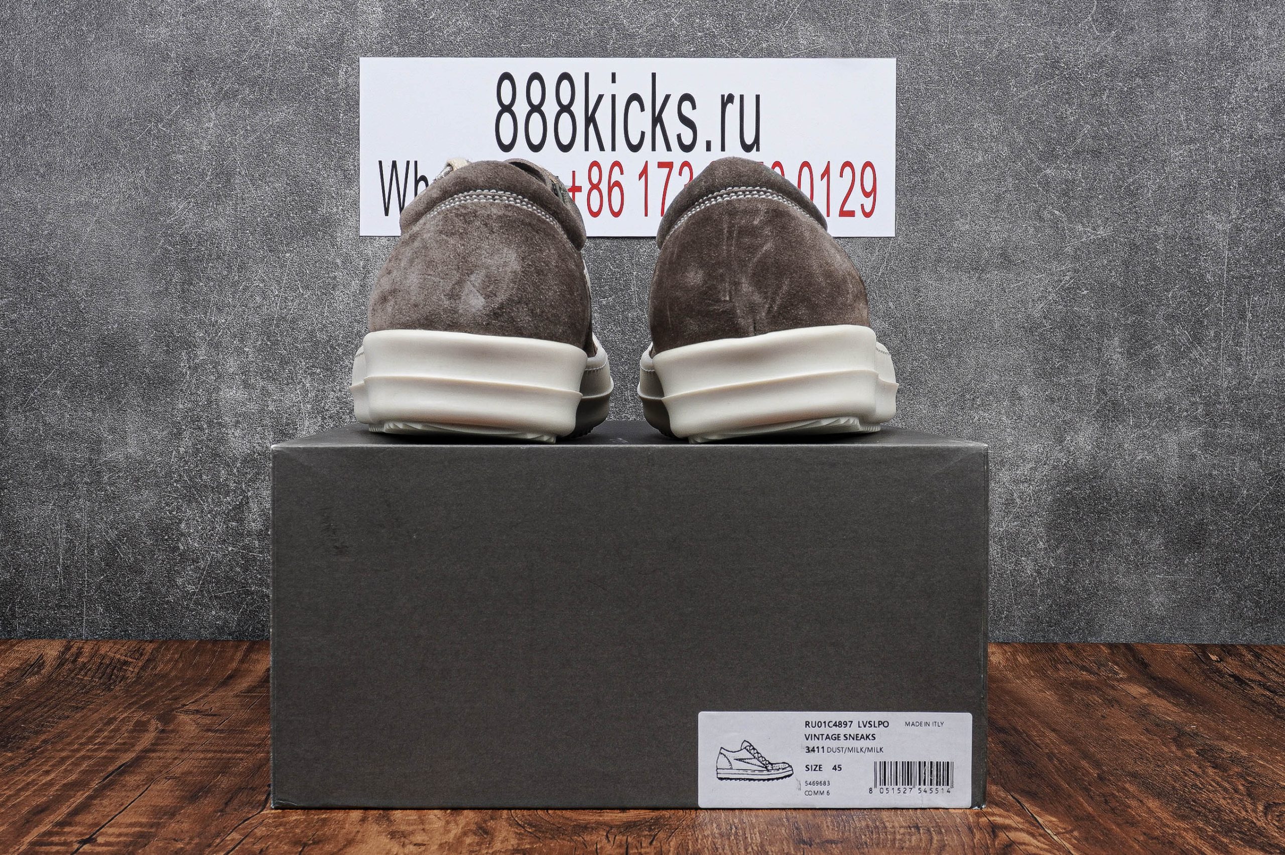 Rick Owens EDFU Vintage Sneaks Velour Suede Dust Grey Milk White