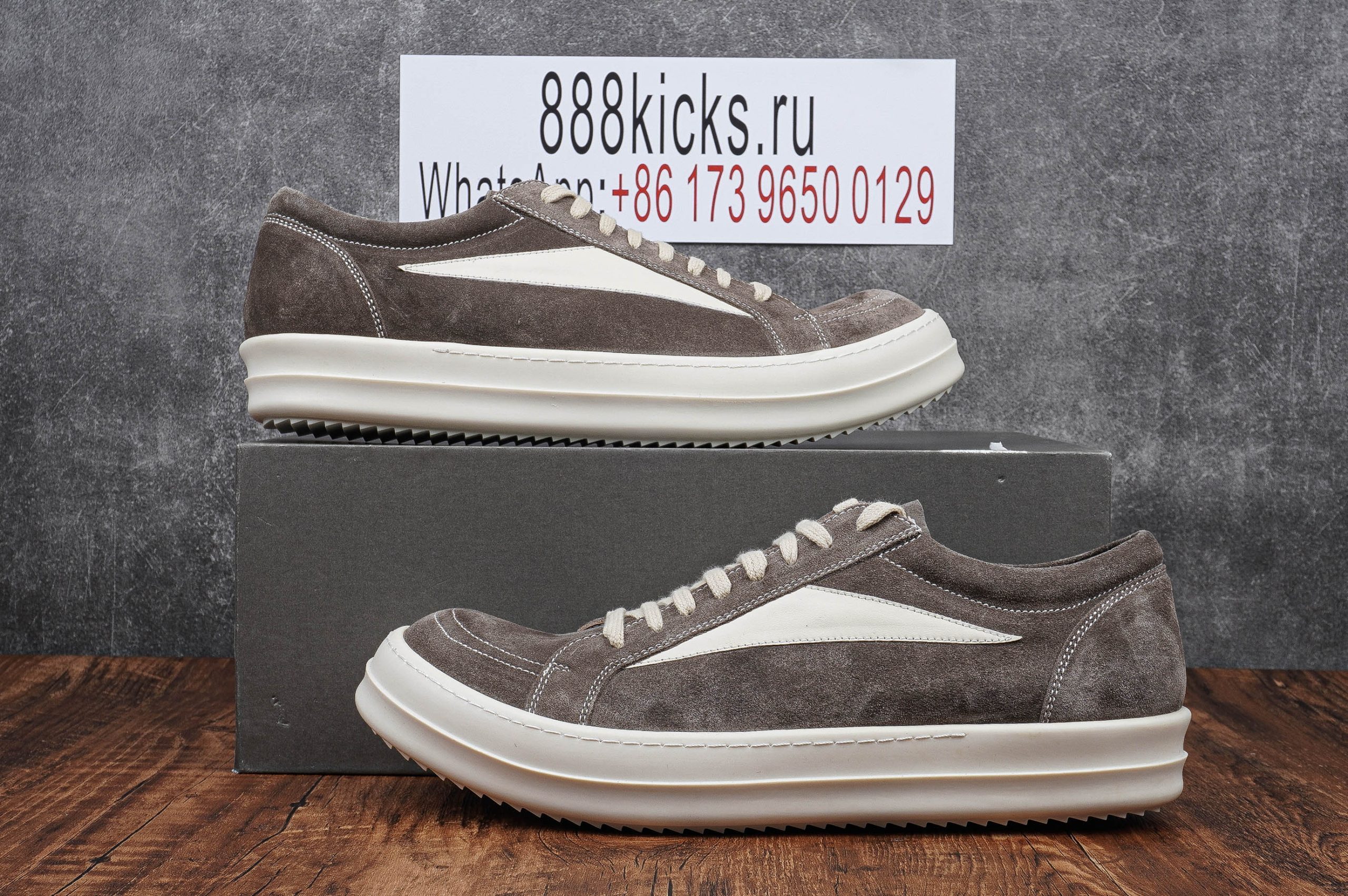 Rick Owens EDFU Vintage Sneaks Velour Suede Dust Grey Milk White