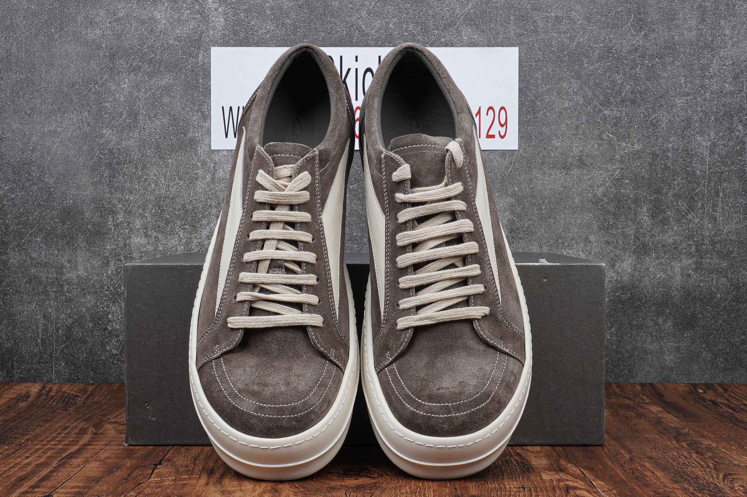 Rick Owens EDFU Vintage Sneaks Velour Suede Dust Grey Milk White