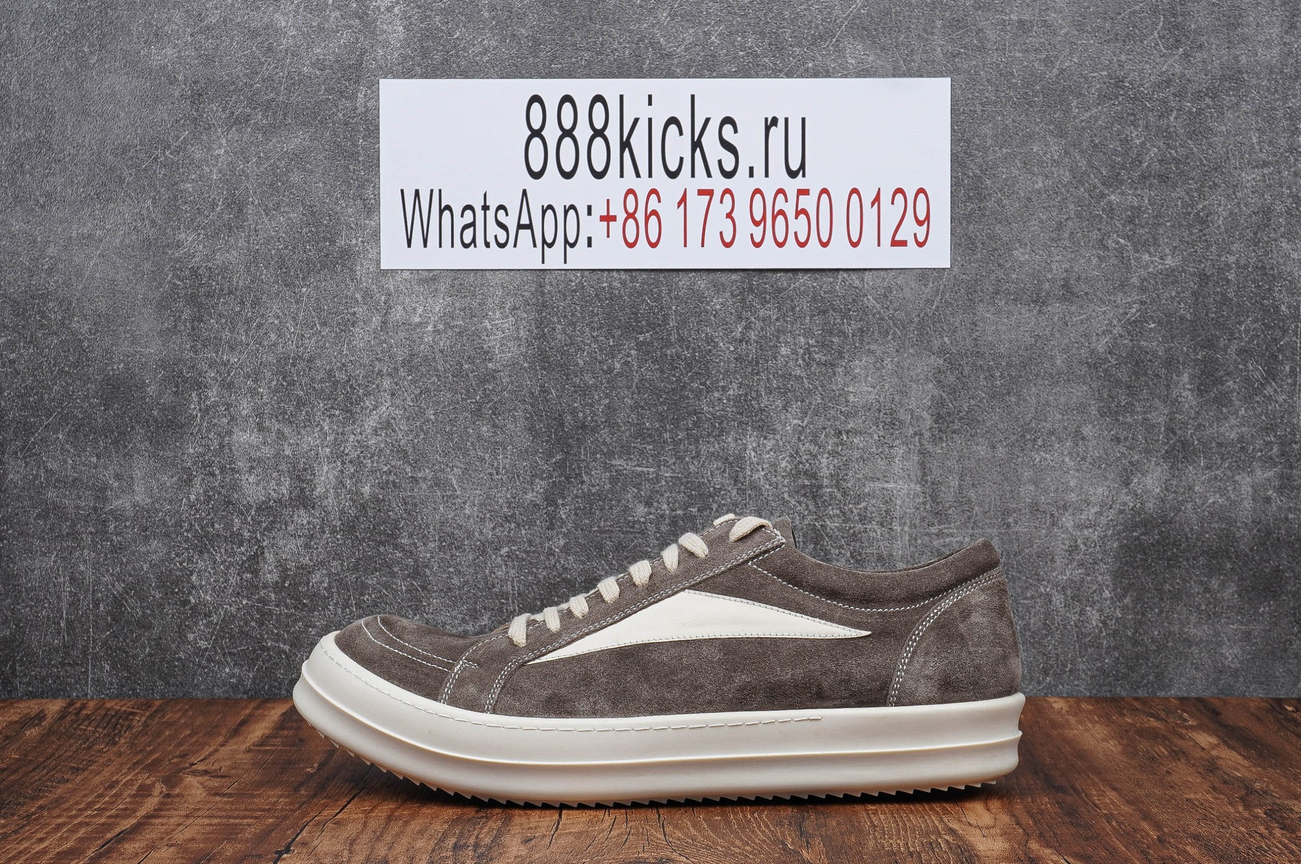 Rick Owens EDFU Vintage Sneaks Velour Suede Dust Grey Milk White