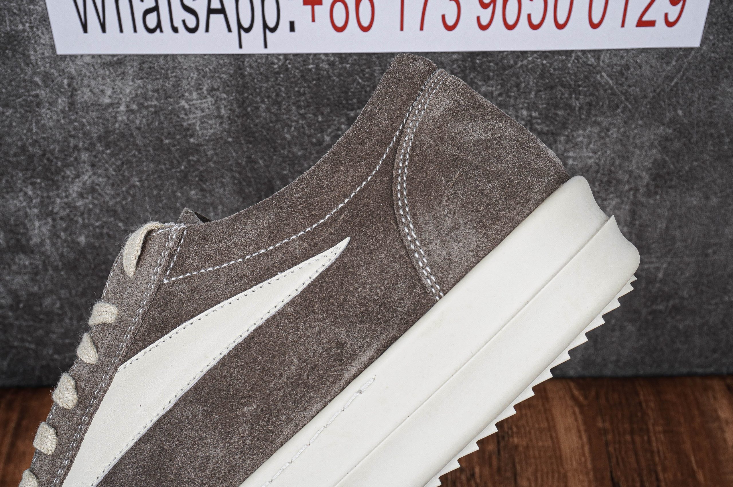 Rick Owens EDFU Vintage Sneaks Velour Suede Dust Grey Milk White