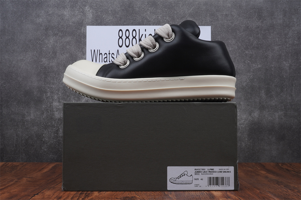 Rick Owens Jumbo Lace Padded Sneaks Low Black Milk