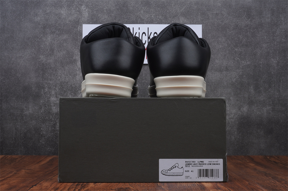 Rick Owens Jumbo Lace Padded Sneaks Low Black Milk